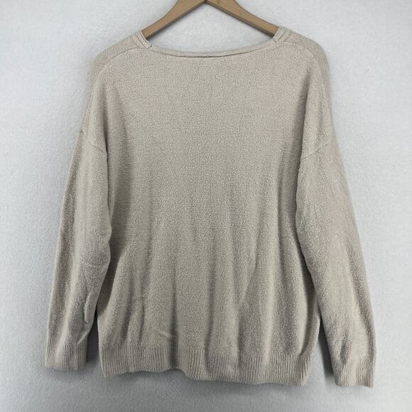 BAREFOOT DREAMS Sweater Womens L Cozy Chic Lite Plush V-Neck Pullover Beige - Picture 2 of 14